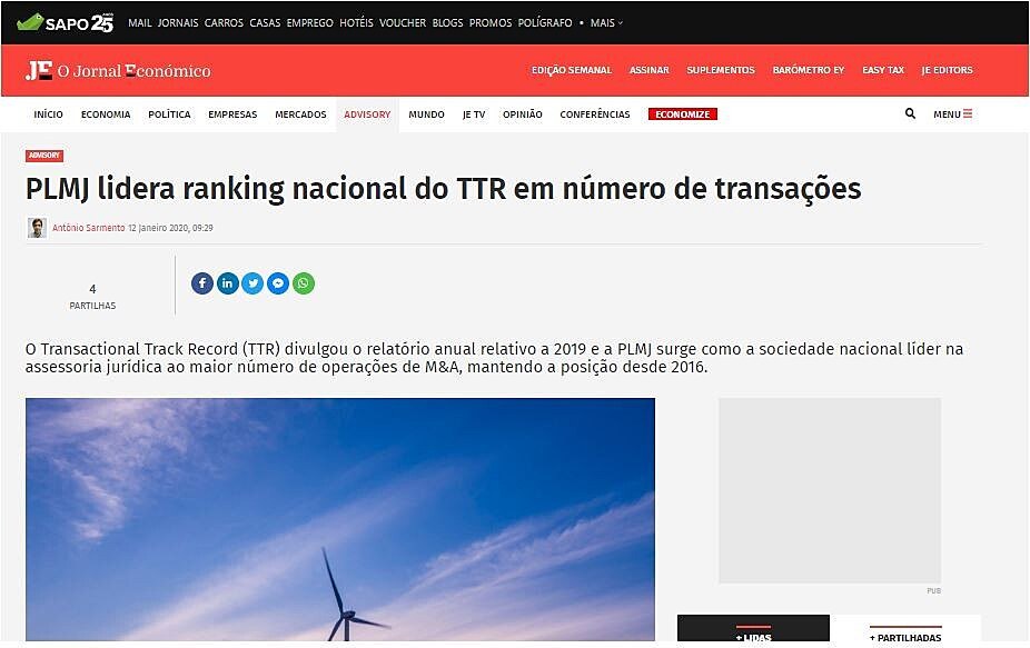 PLMJ lidera ranking nacional do TTR em nmero de transaes